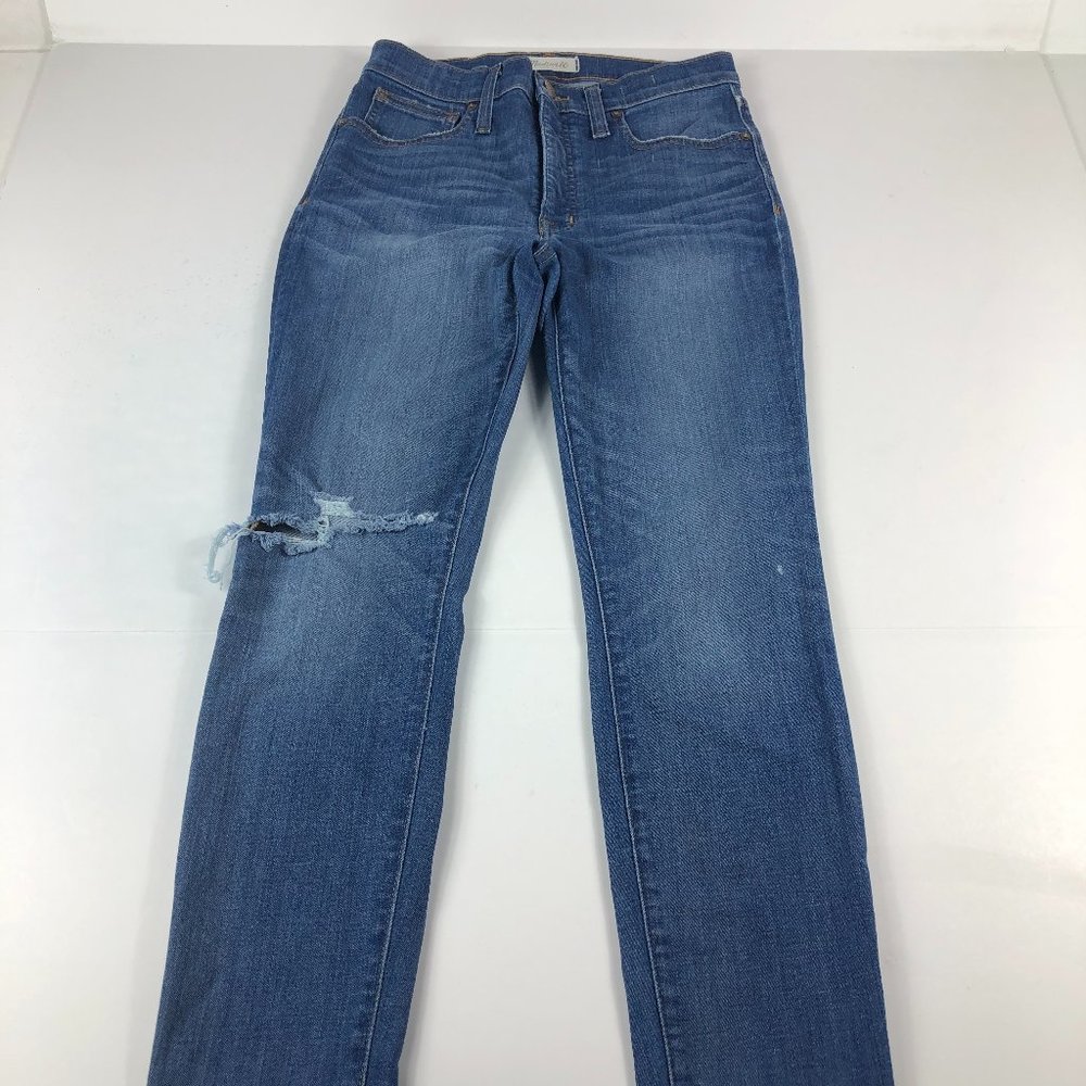 Madewell Jeans Women's 27 9" High Rise Skinny Blue Fade Distressed Stretch Denim